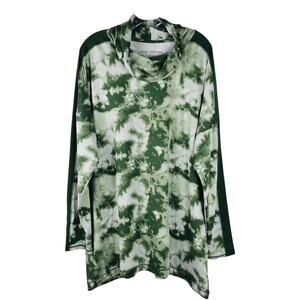 Carole Hochman green white tunic cowl neck stretchy top large